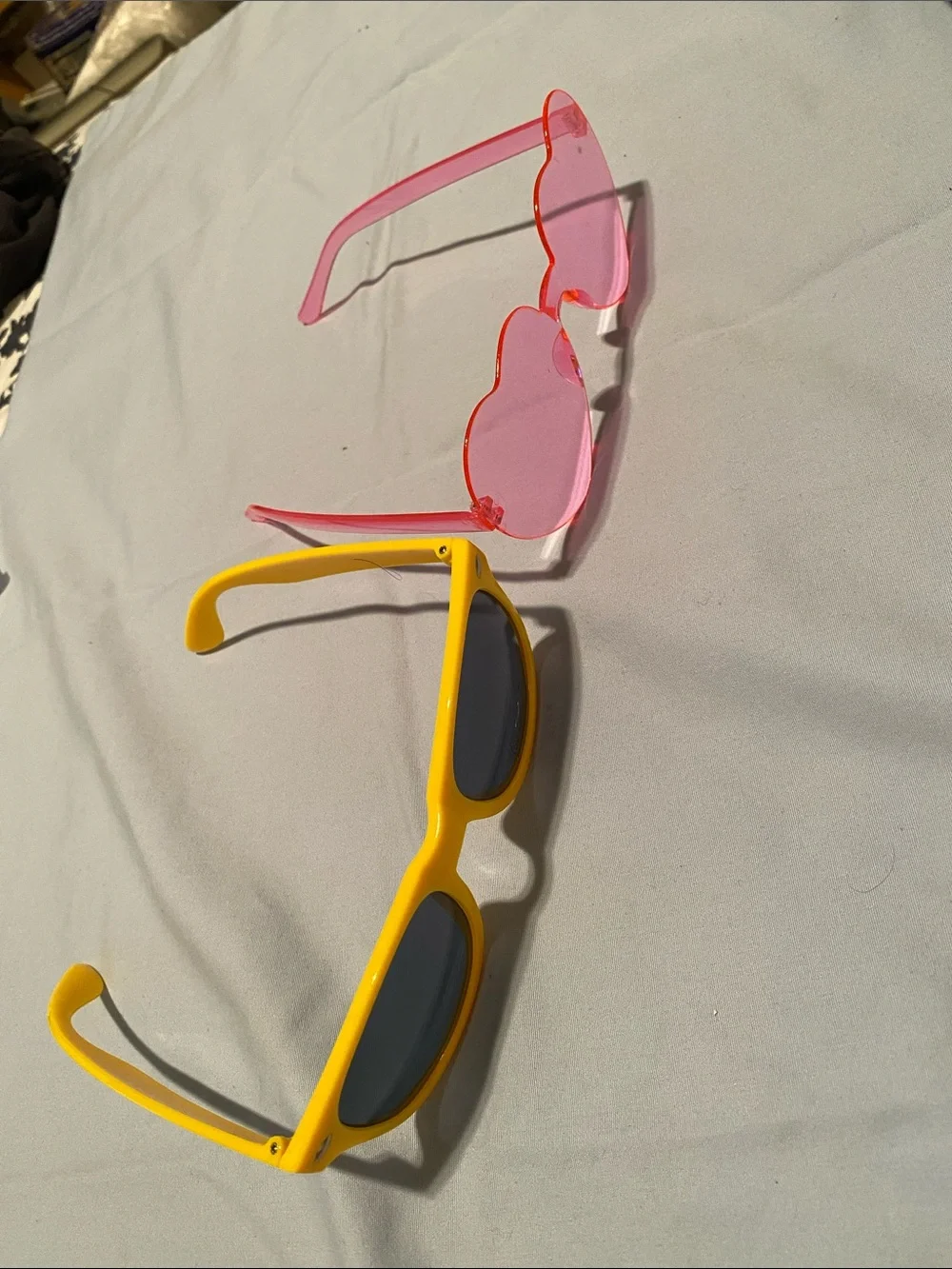Trendy Yellow Frame Sunglasses + Pink Heart Lens Set